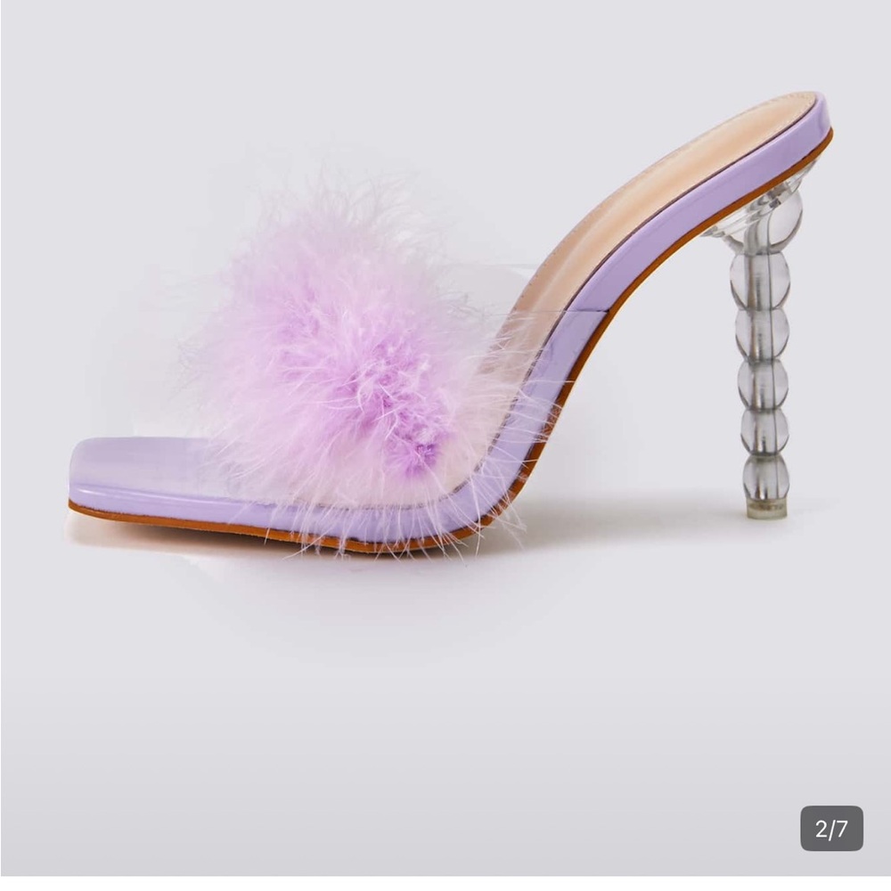 SHEIN Lavender Purple Fluffy Feathered Heel Mule Open Toe Sandals Sz 7.5 NWT - Picture 2 of 16